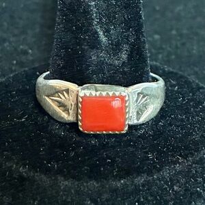 Vintage Sterling Silver Pauline Nelson Navajo Coral Ring size 10